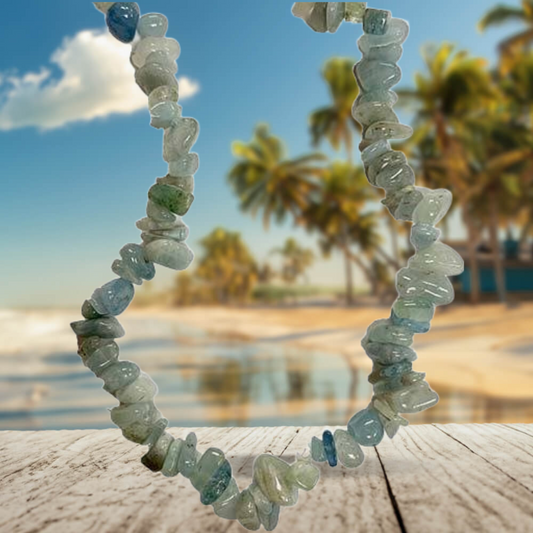 Aquamarine necklace with natural calming blue crystal for peace and communication