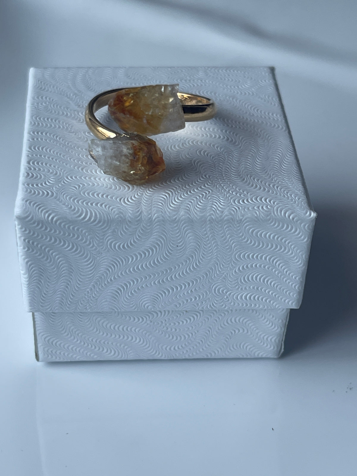 Citrine Natural Adjustable Ring Gold Plated in Florida on a jewelry box