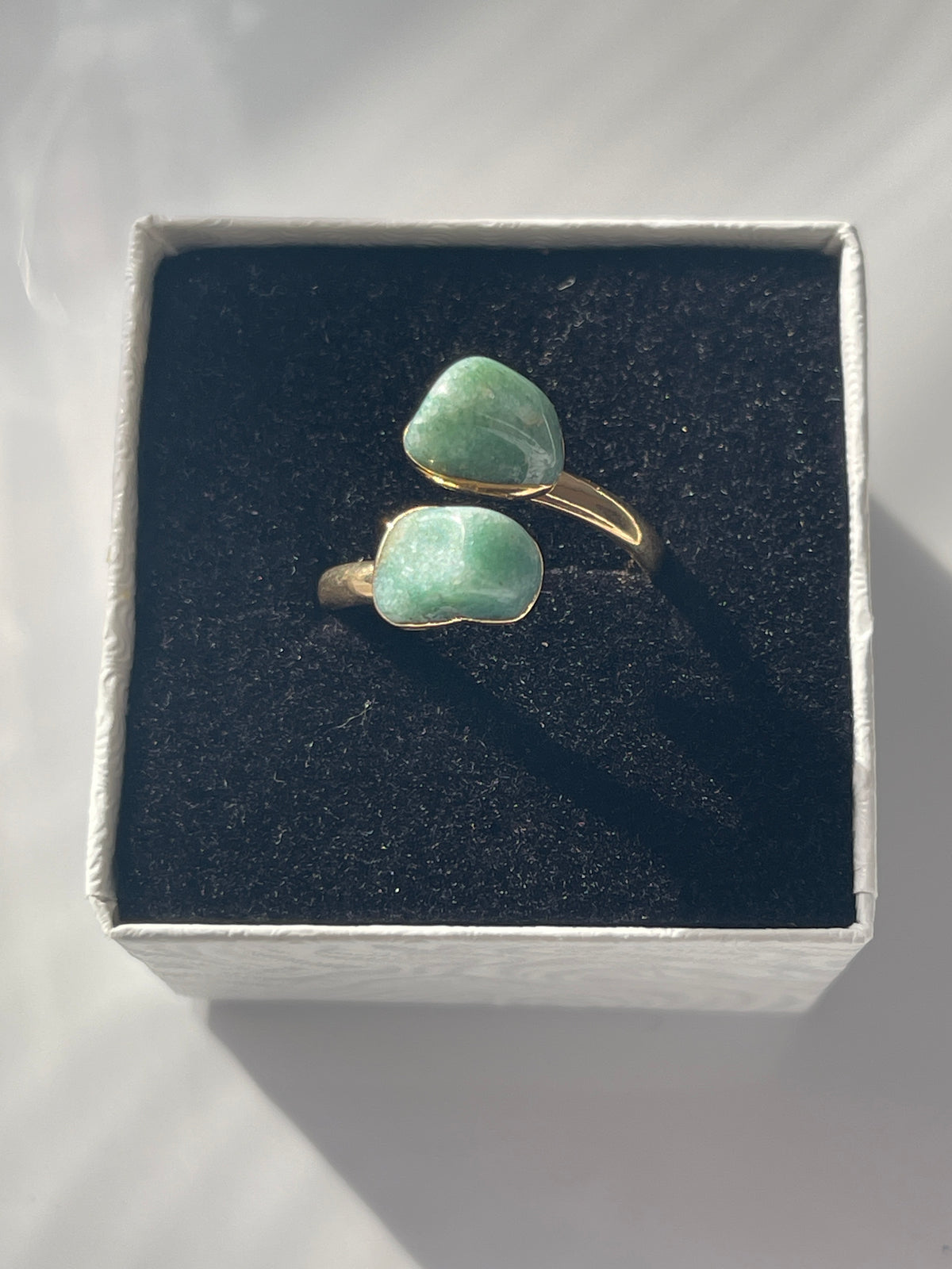 Green Aventurine Adjustable Ring Gold Plated Polished in Florida studio