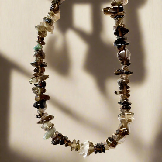 Smoky quartz necklace with natural grounding crystal for protection and clarity