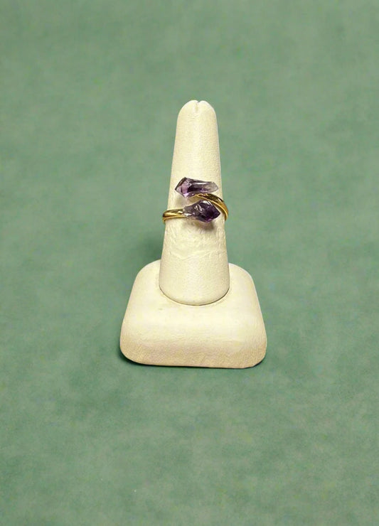 Amethyst Point Adjustable Ring - Gold