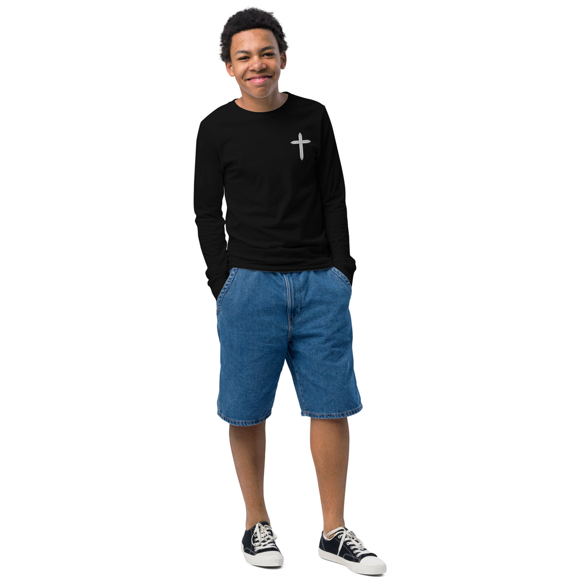 Cross Embroidered Youth Long Sleeve Tee