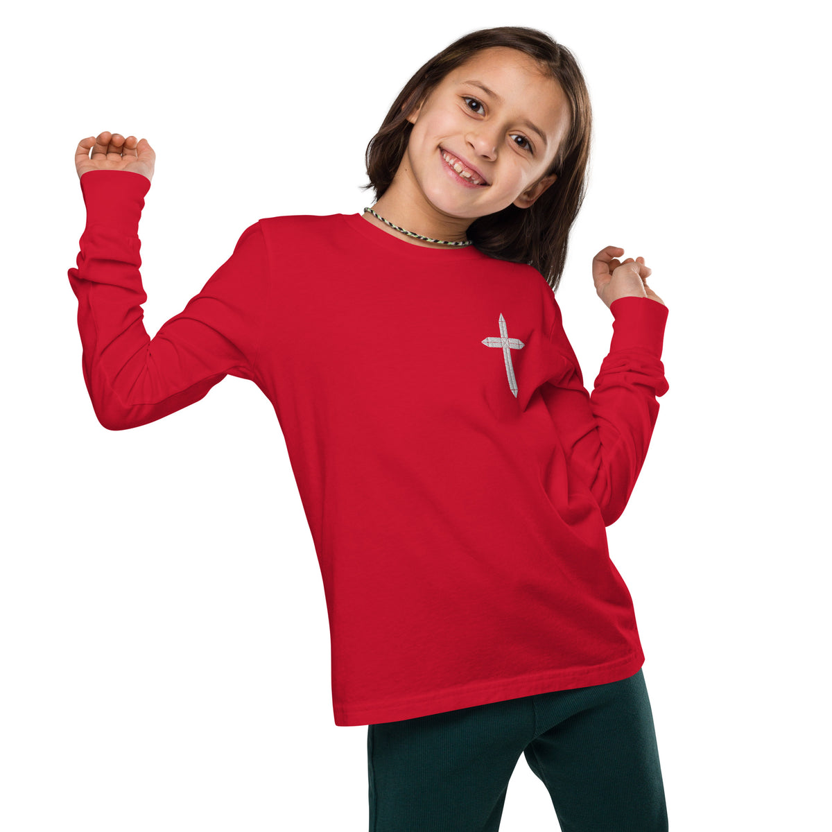 Cross Embroidered Youth Long Sleeve Tee