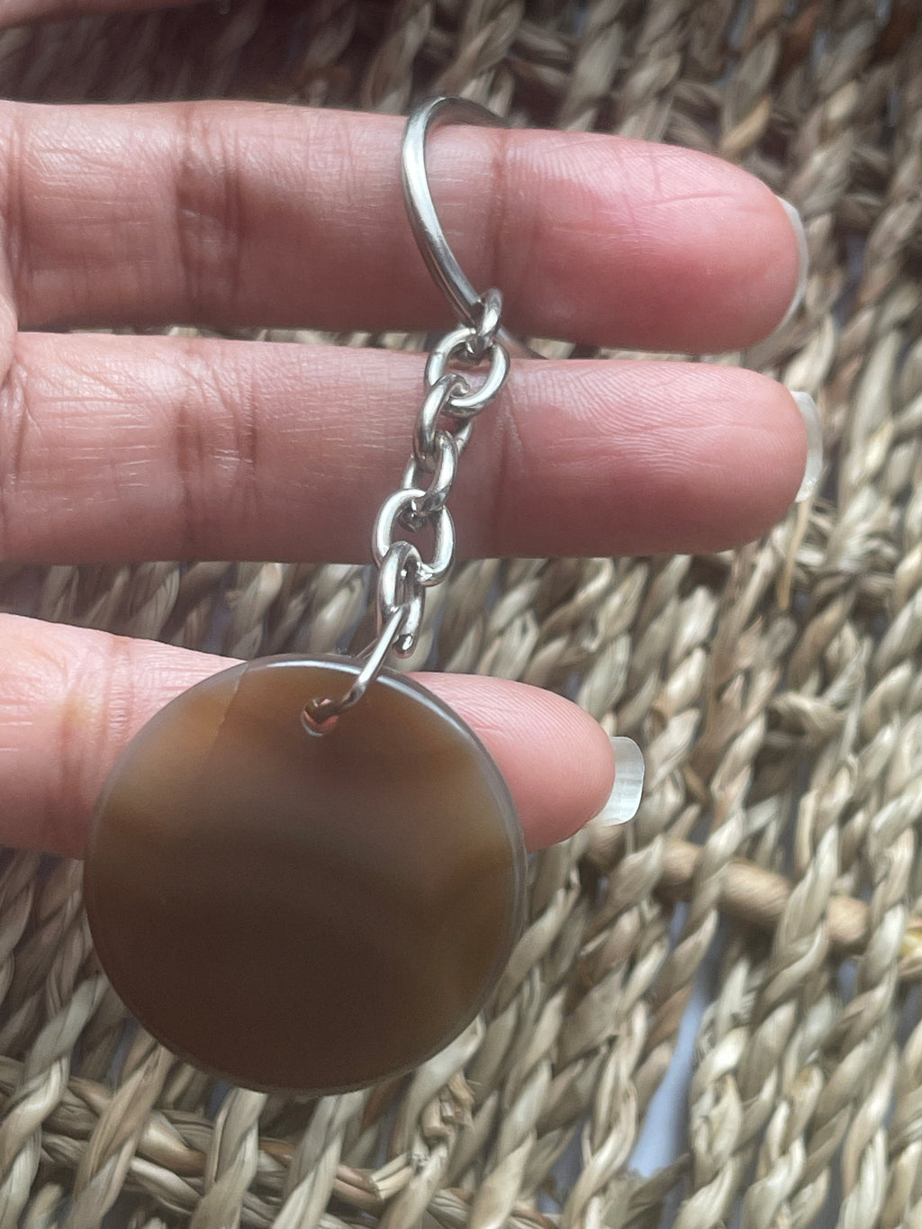 Agate Disc Keychain at Pure Energy Crystals in hand in Florida 
