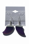 Purple Agate Horn Earrings on a gray card with a white background
