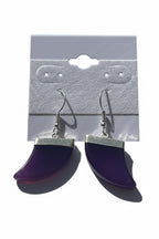 Purple Agate Horn Earrings on a gray card with a white background