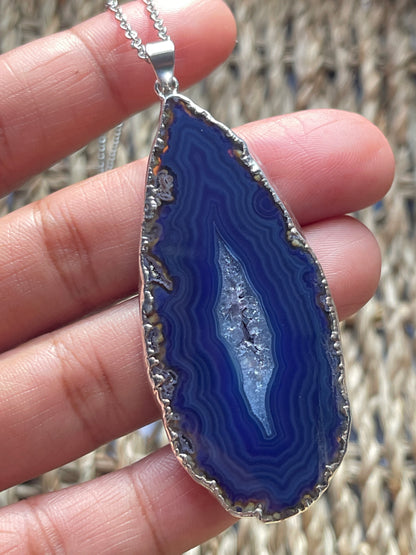 Agate Slice Necklace Blue Purple Matrix Stone at Pure Energy Crystals in Florida 