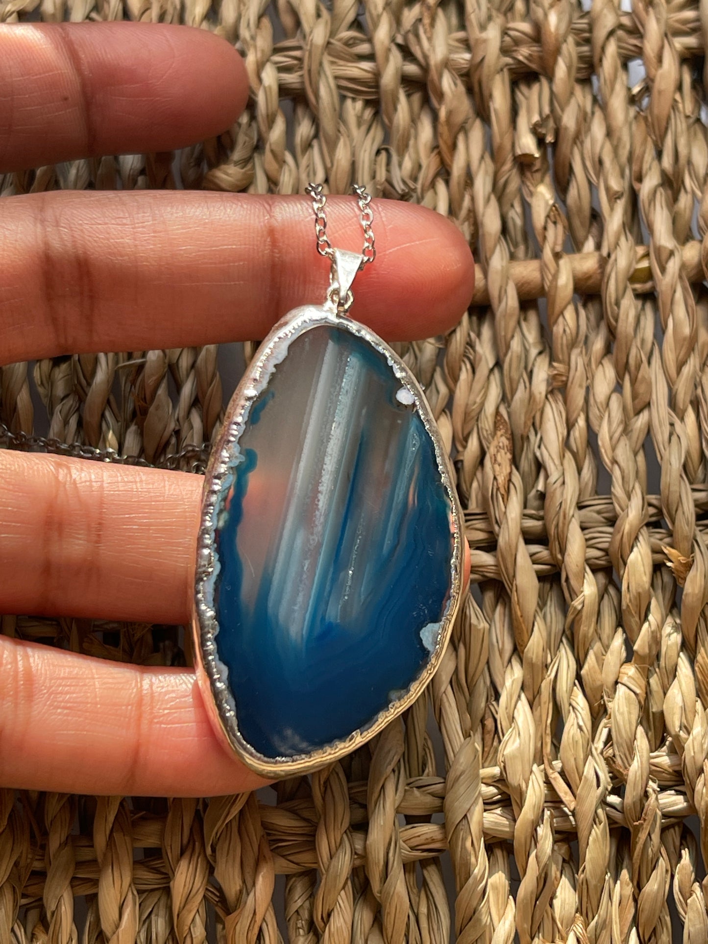 Agate Slice Necklace Clear Blue Stone at Pure Energy Crystals in Florida 