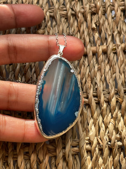 Agate Slice Necklace Clear Blue Stone at Pure Energy Crystals in Florida 