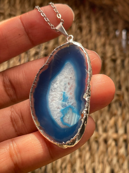 Agate Slice Necklace Dark Ocean Blue Stone at Pure Energy Crystals in Florida 