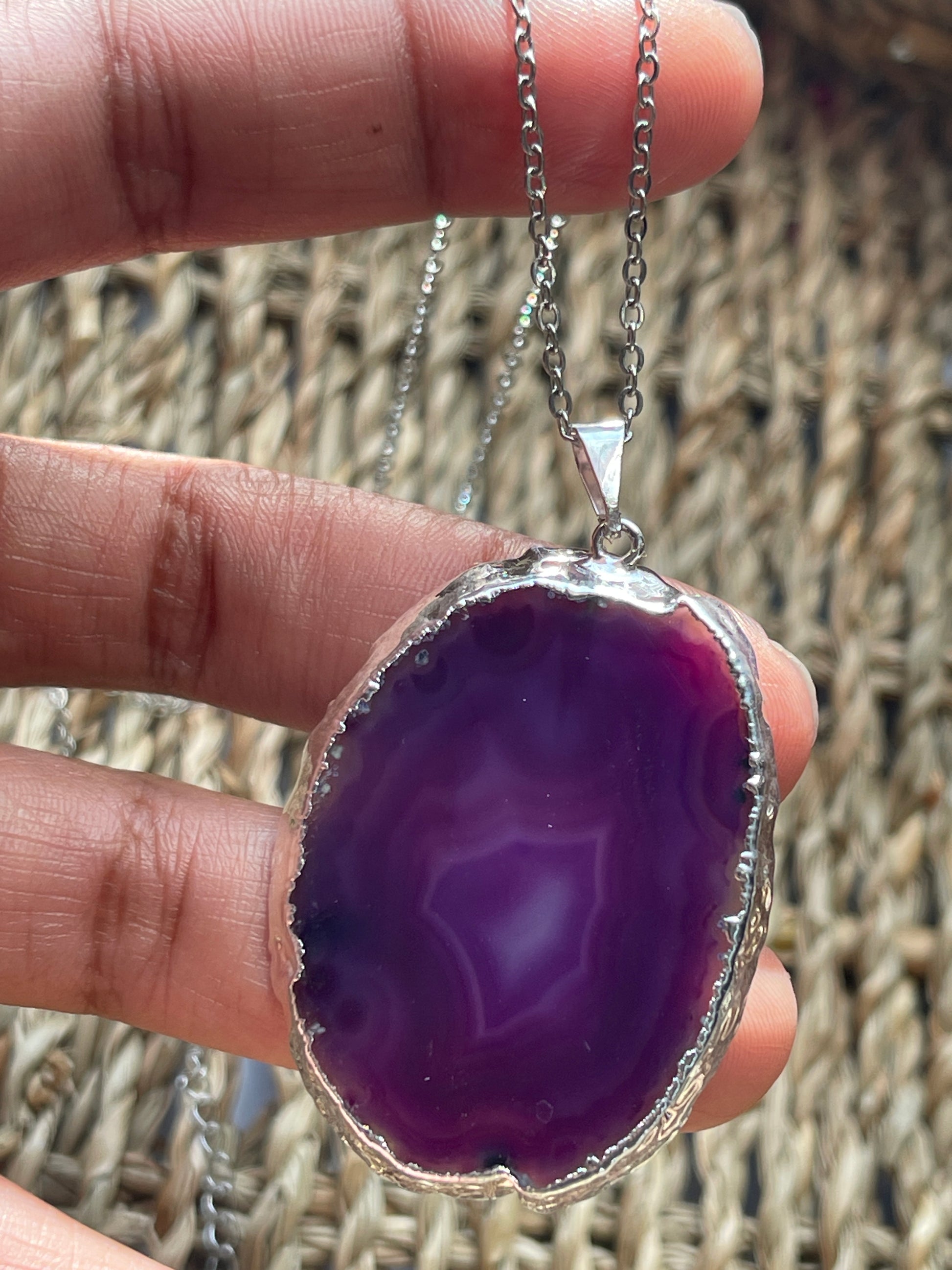 Agate Slice Necklace Dark Purple Stone at Pure Energy Crystals in Florida 