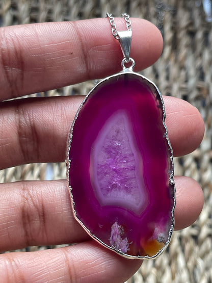 Agate Slice Necklace Pink Stone at Pure Energy Crystals in Florida 