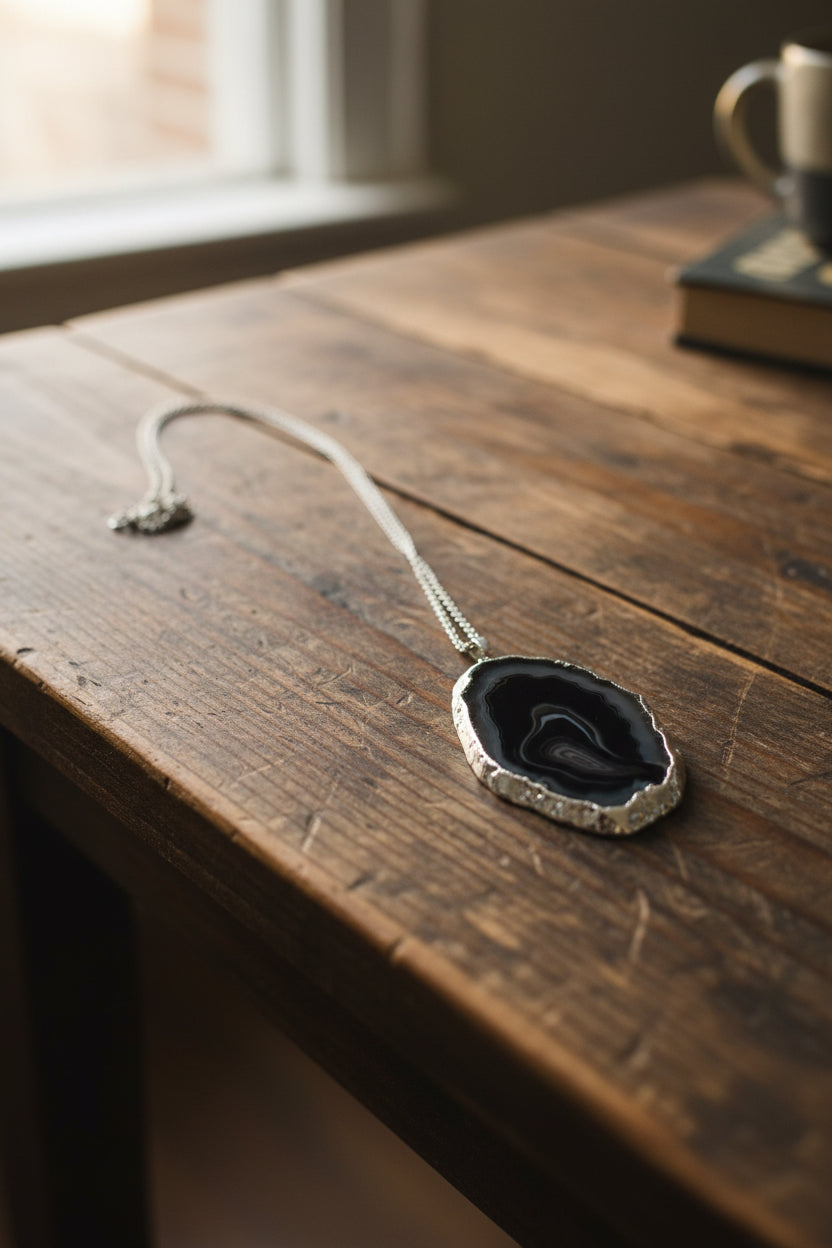 Necklace with a pendant on a light gray background