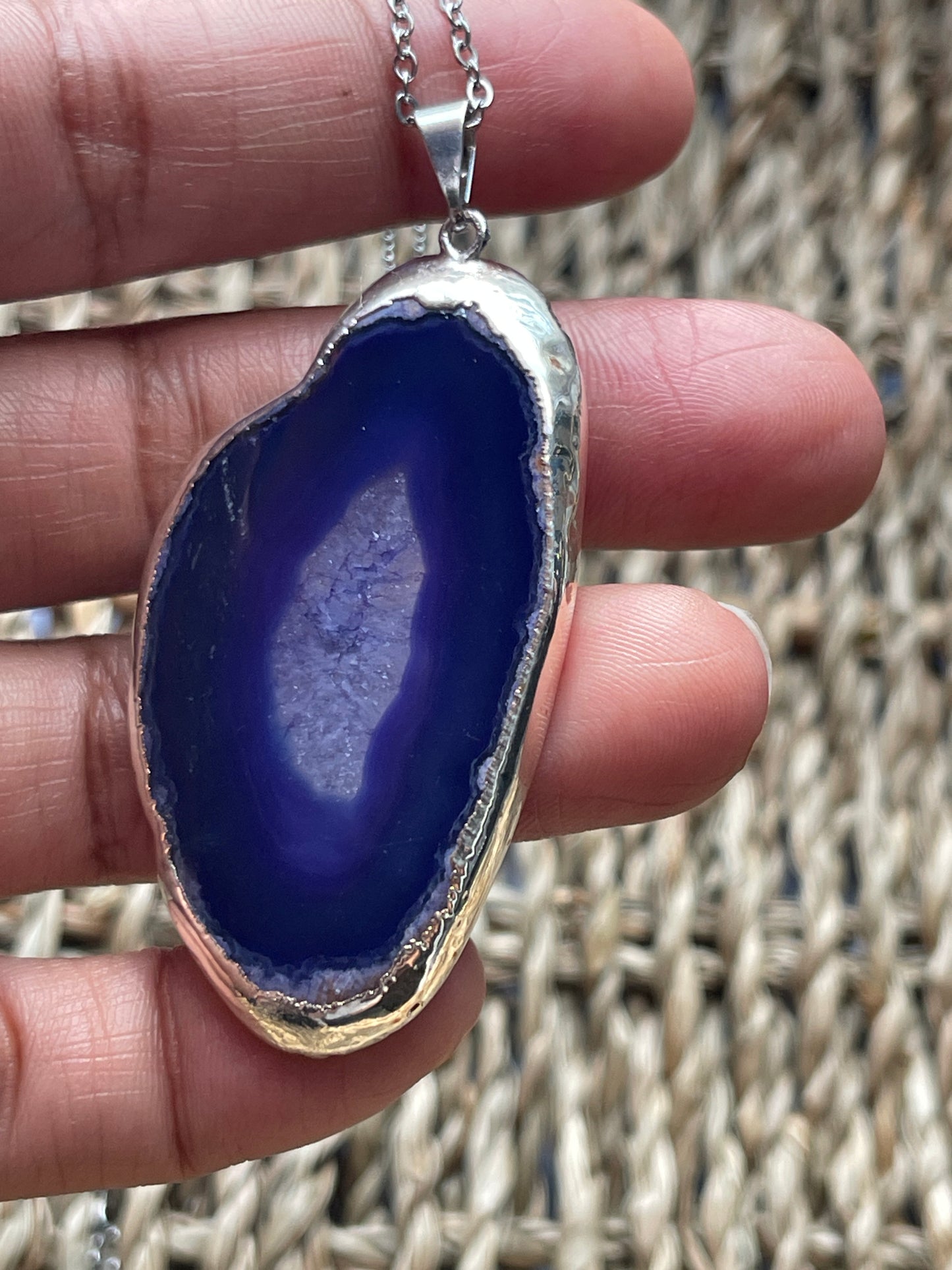 Agate Slice Necklace Super Dark Purple Stone at Pure Energy Crystals in Florida 