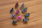 Agate Slice Silver Adjustable Rings