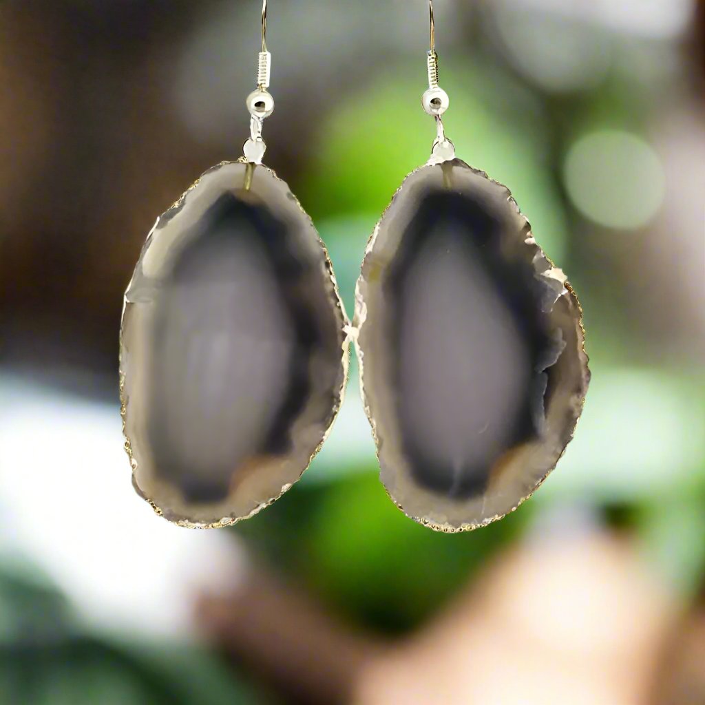 Agate Slice Silver Plated Earrings