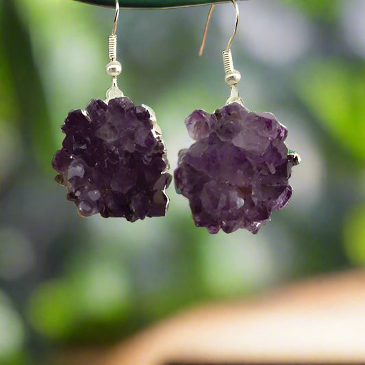 Amethyst Bottom Druzy Silver Plated Earrings