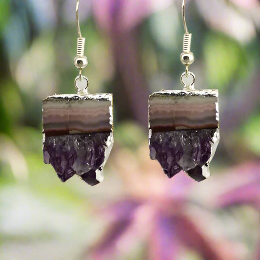 Amethyst Bottom Druzy Silver Plated Earrings