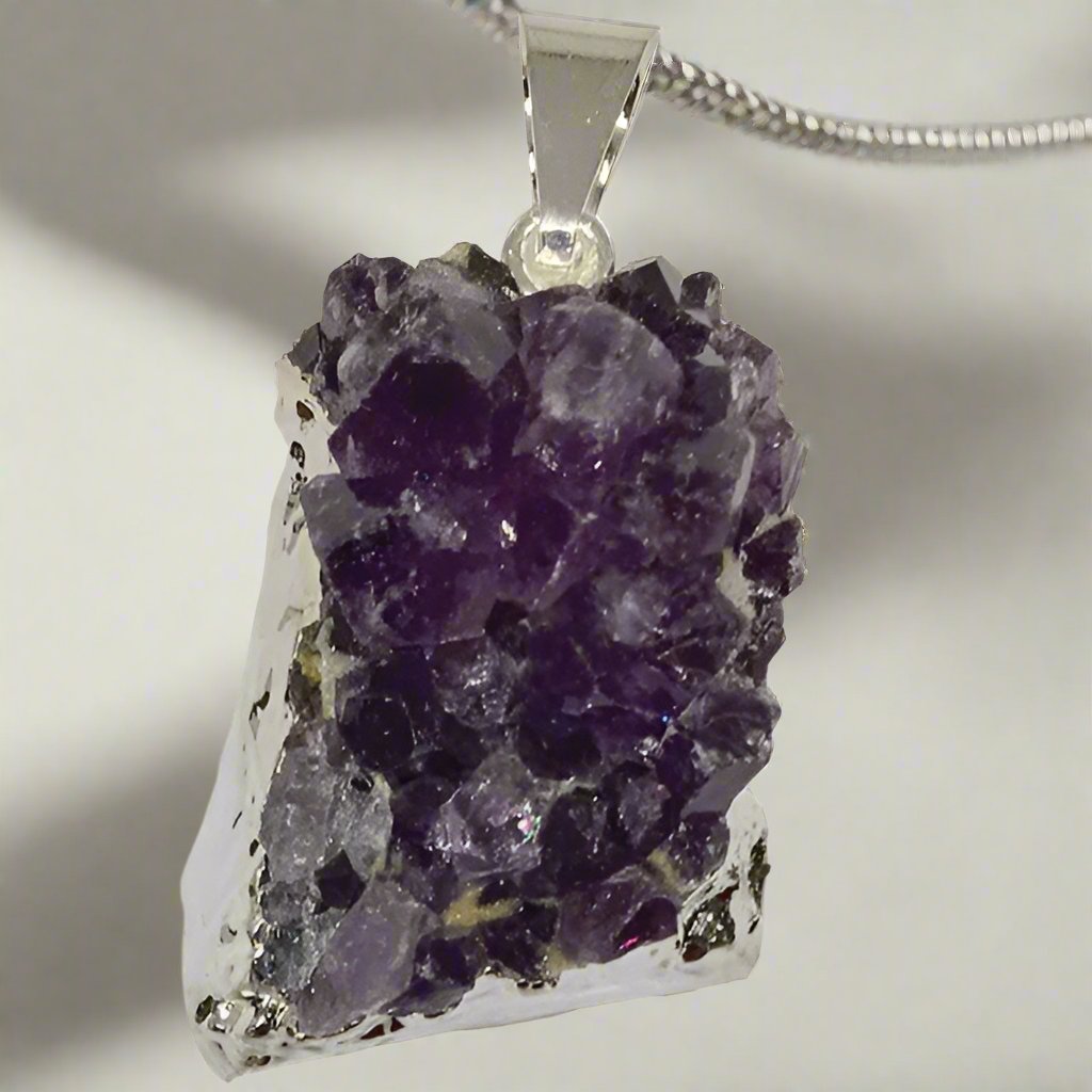 Amethyst Cluster Silver Plated Pendants