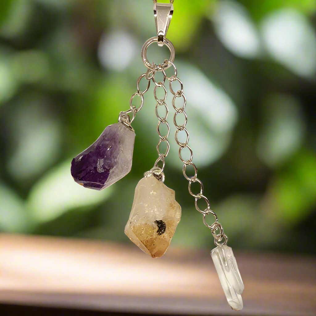 Amethyst Crystal and Citrine Silver Pendants