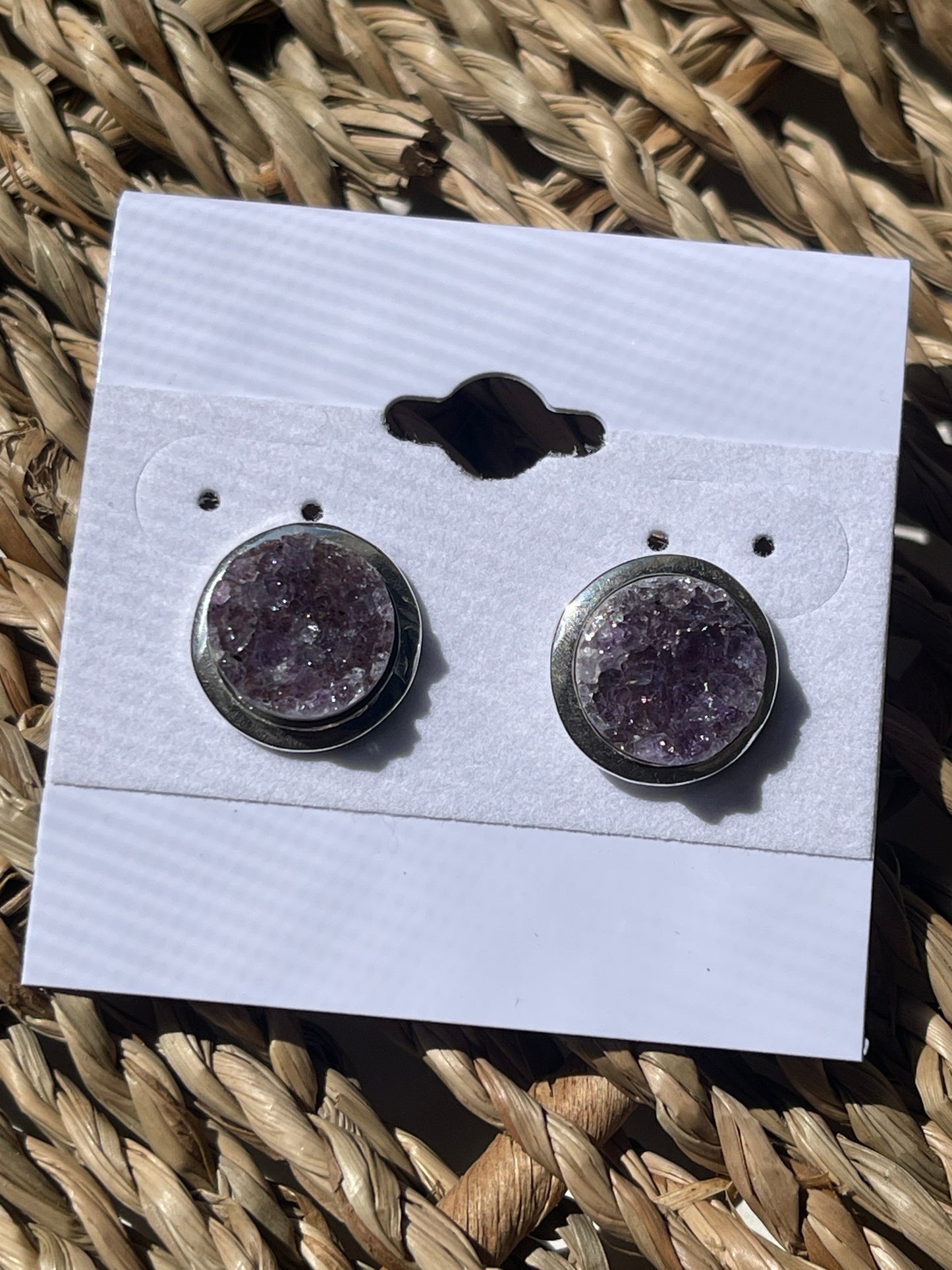 Amethyst Druzy Natural Earrings At Pure Energy Crystals in Florida 