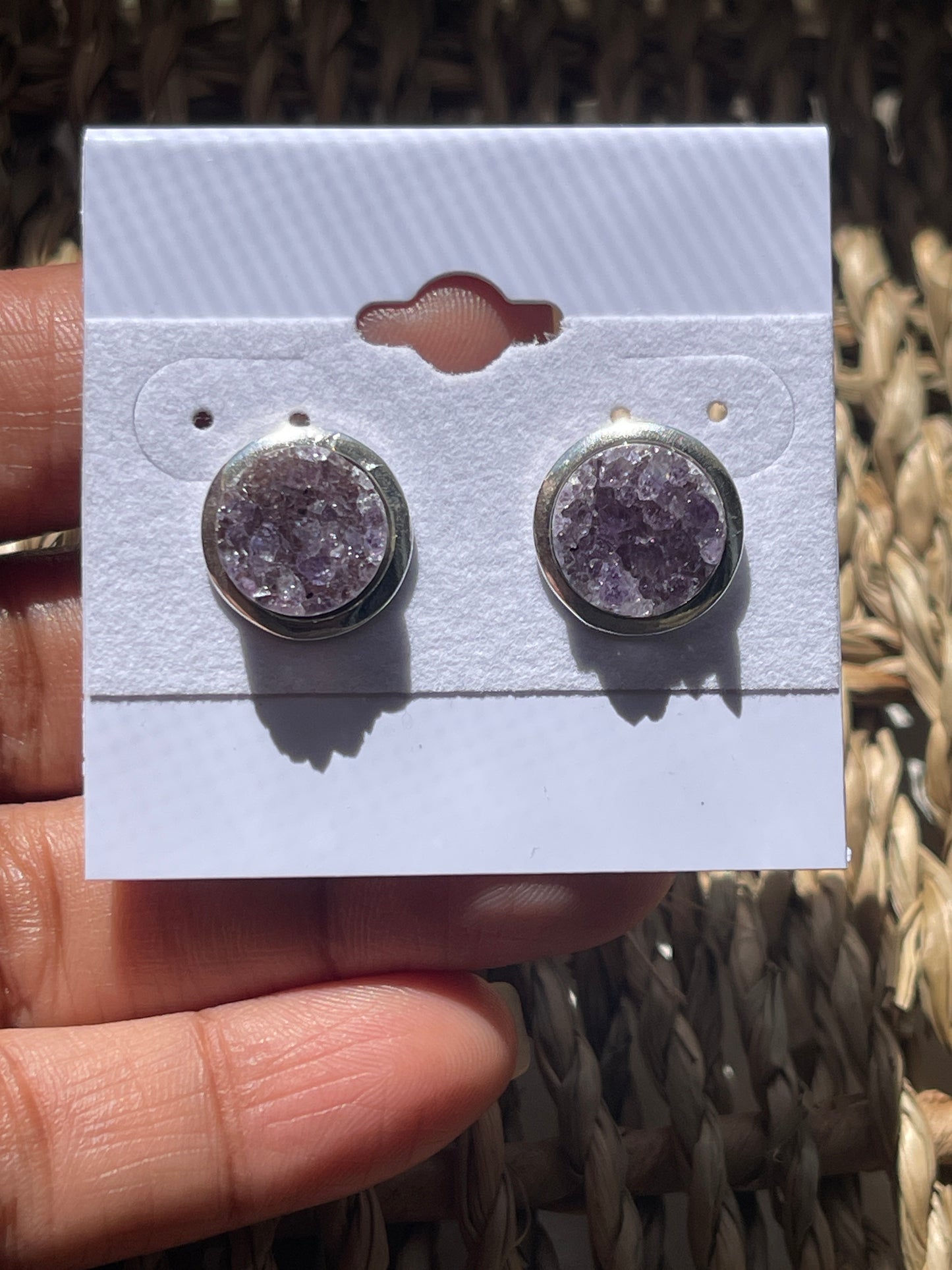 Amethyst Druzy Natural Earrings At Pure Energy Crystals in Florida In hand 