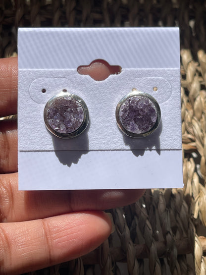 Amethyst Druzy Natural Earrings At Pure Energy Crystals in Florida In hand 