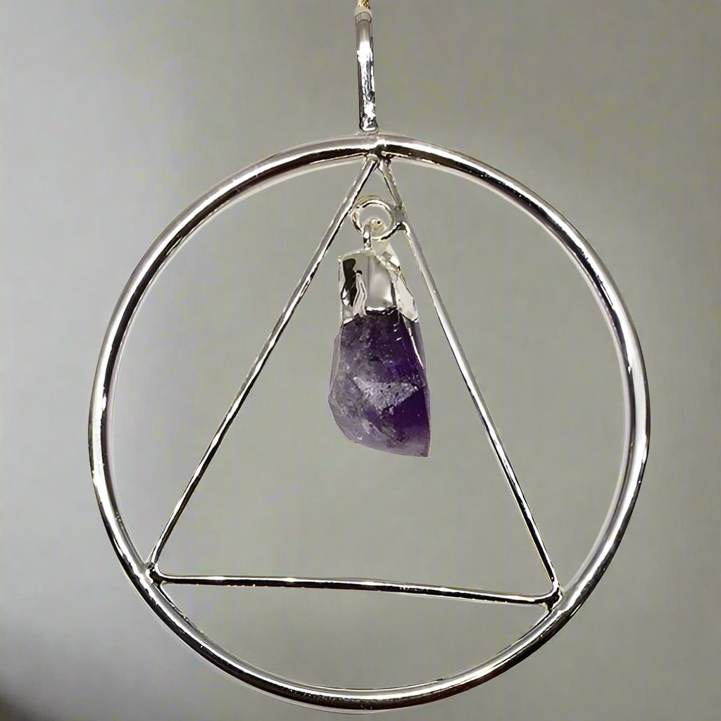 Amethyst Point Triangle Silver Pendants