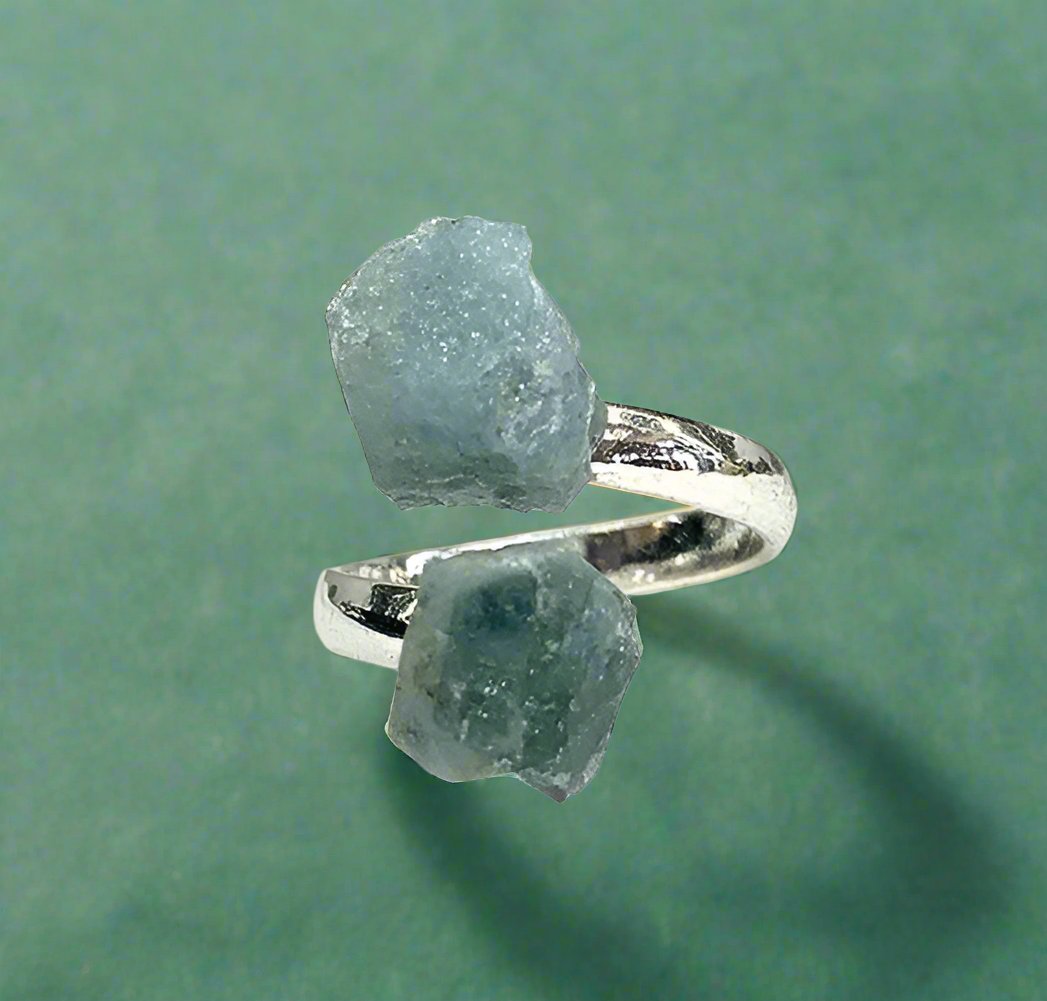 Aquamarine Adjustable Ring - Rough - Silver