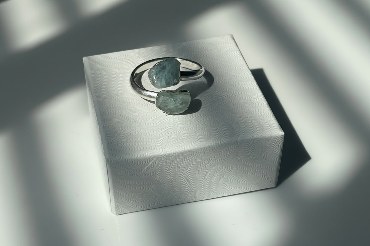 Aquamarine Adjustable Silver Polished Ring