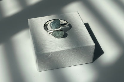 Aquamarine Adjustable Silver Polished Ring
