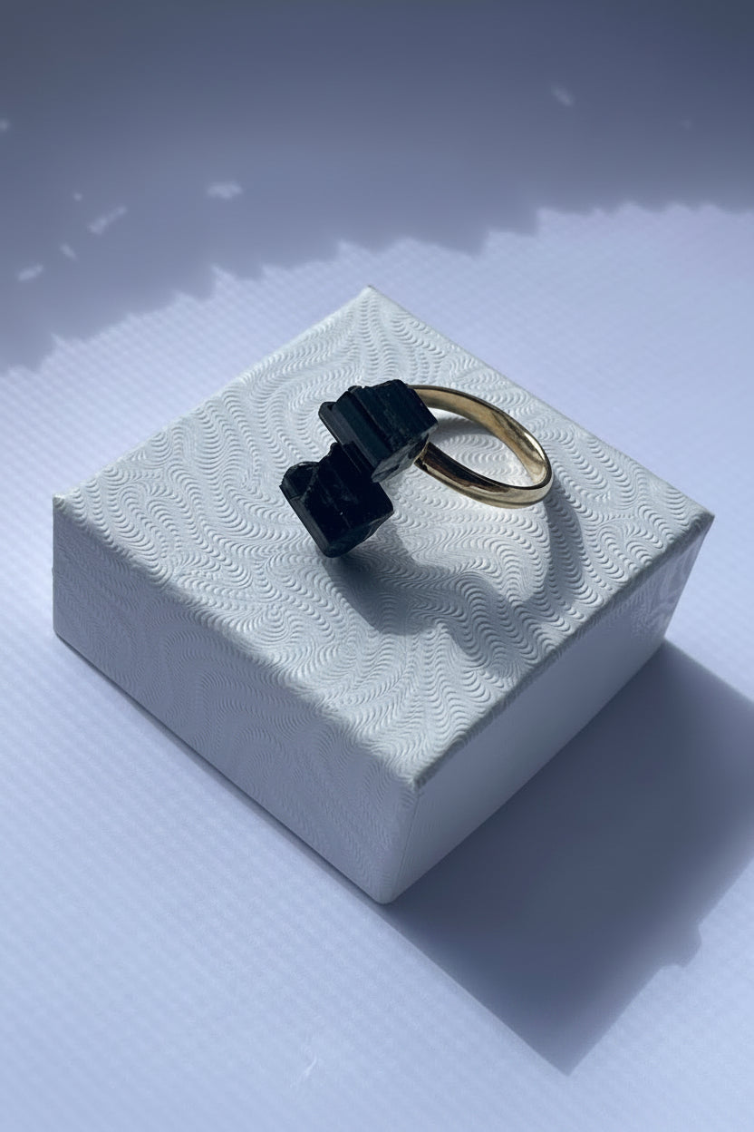 Black Adjustable Gold plated Tourmaline Ring at Pure Energy Crystals 