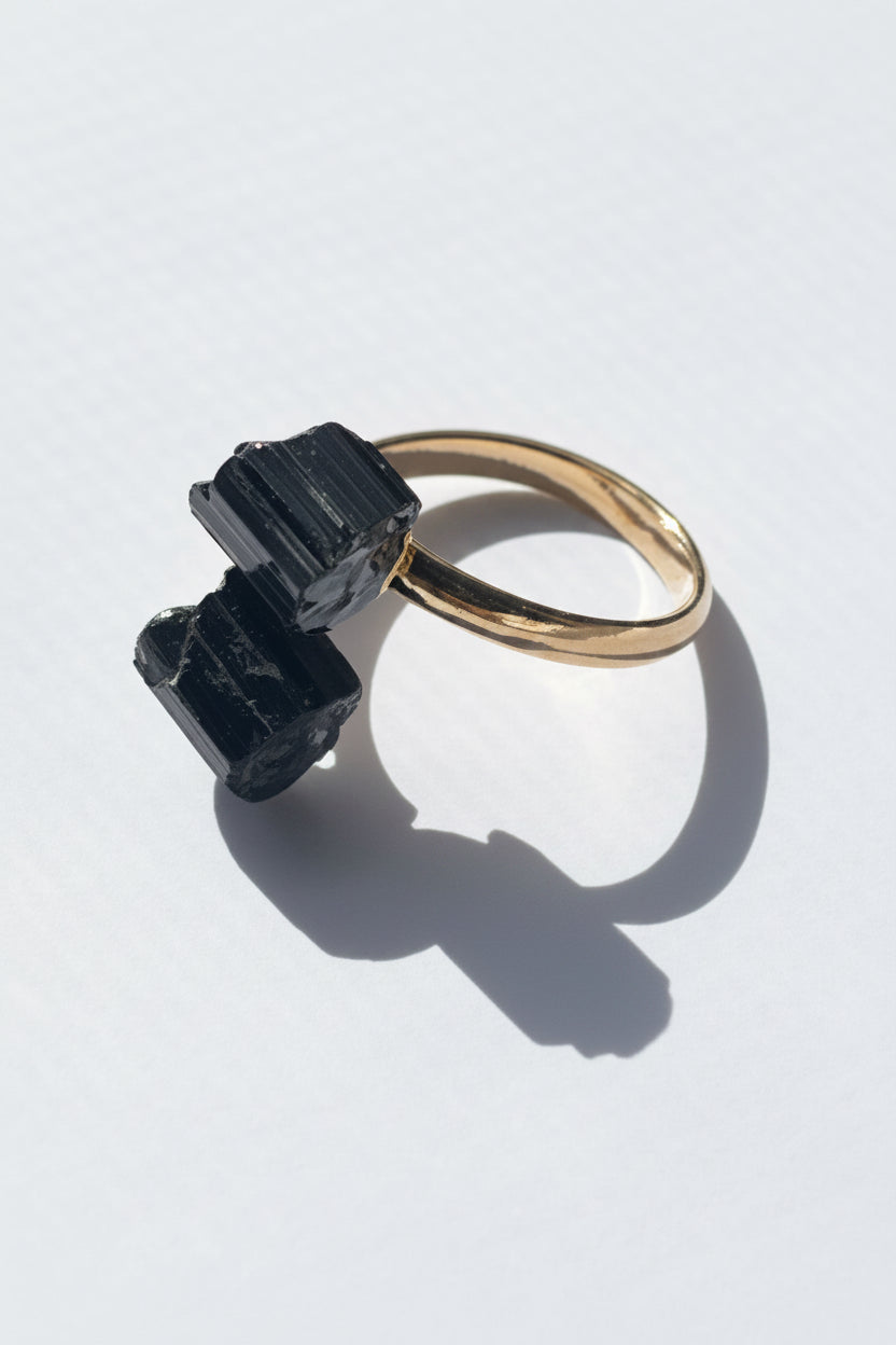 Black Adjustable Gold plated Tourmaline Ring at Pure Energy Crystals In studio 