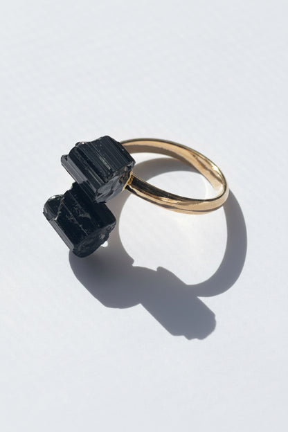Black Adjustable Gold plated Tourmaline Ring at Pure Energy Crystals In studio 