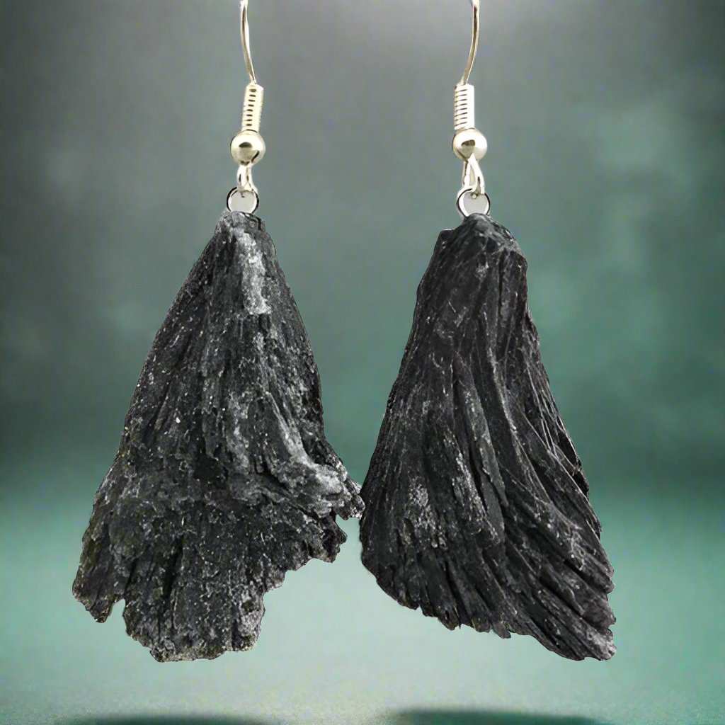 Black Kyanite Crystal Silver Plated Earrings