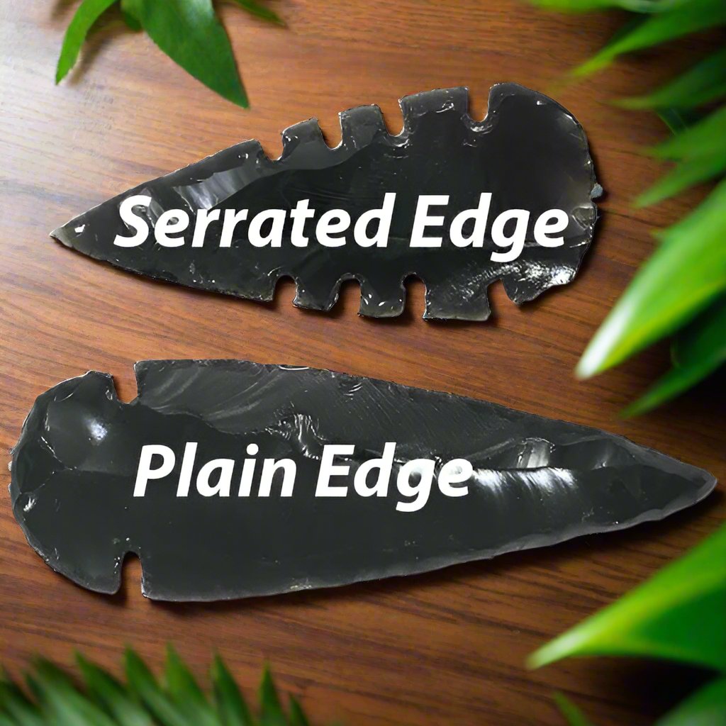 Black Obsidian Plain and Serrated Edge Arrowheads