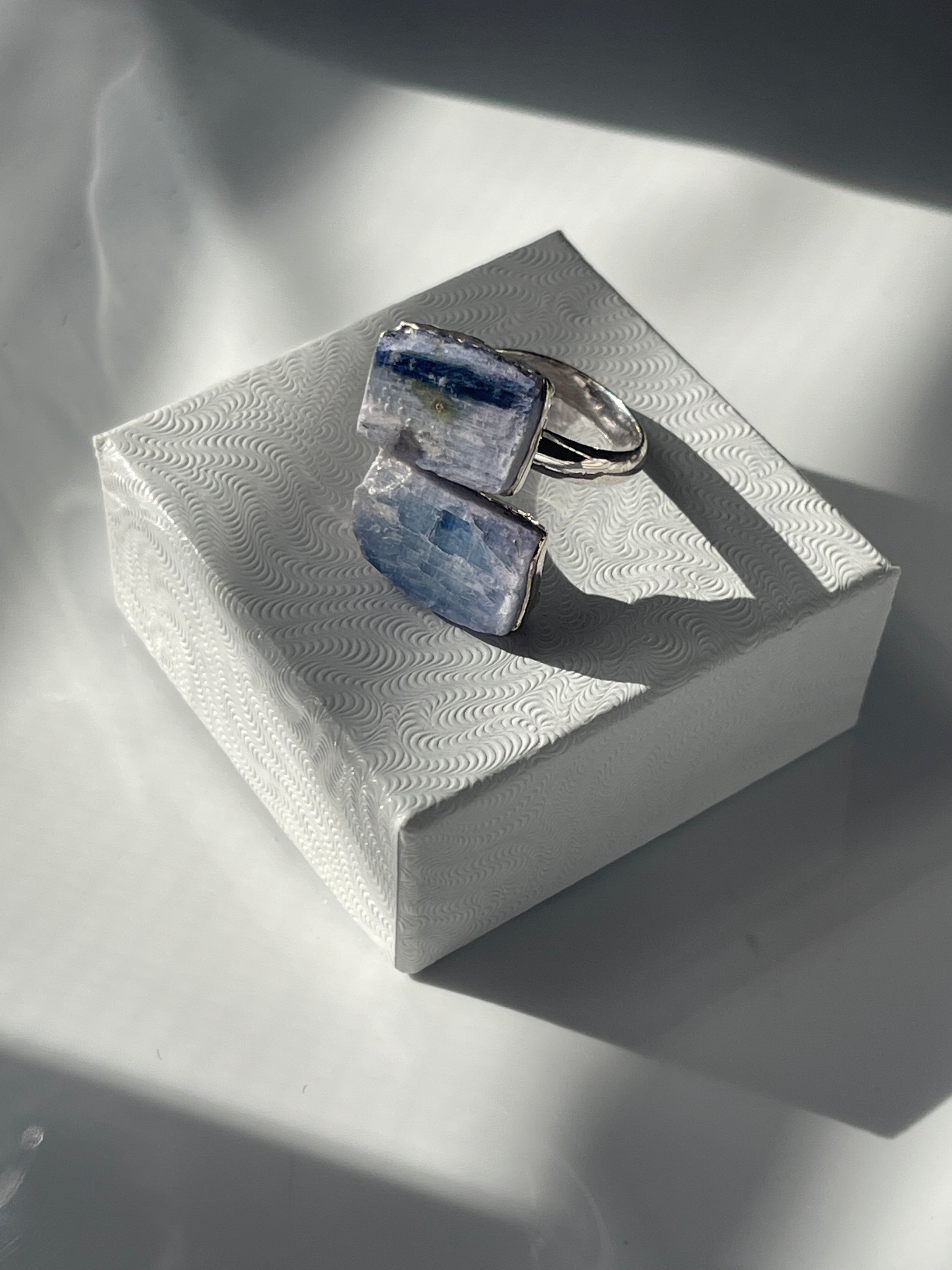 Blue Kyanite crystal adjustable ring silver plated