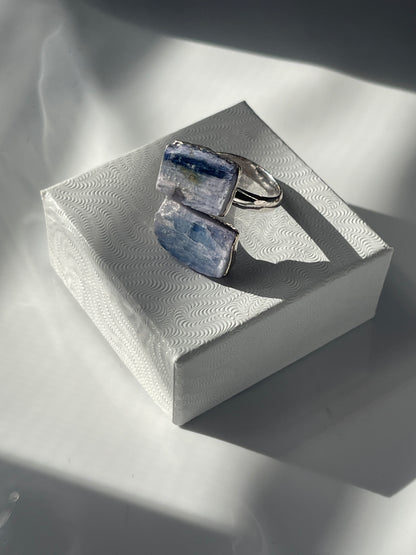 Blue Kyanite crystal adjustable ring silver plated