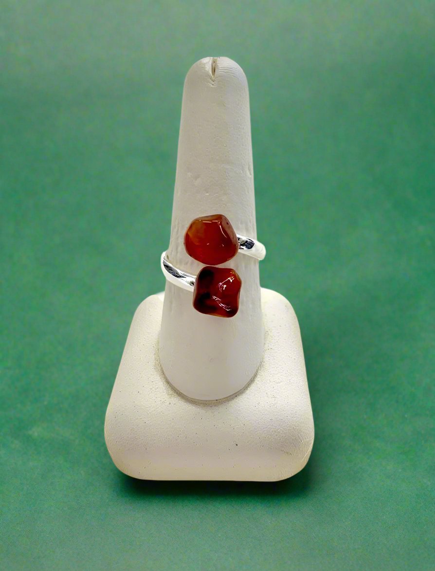 Carnelian Agate Adjustable Ring - Silver 