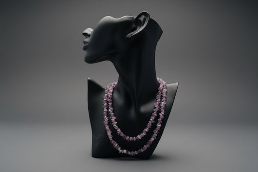 Black jewelry display object with Charoite_Necklace_30-32_Inches