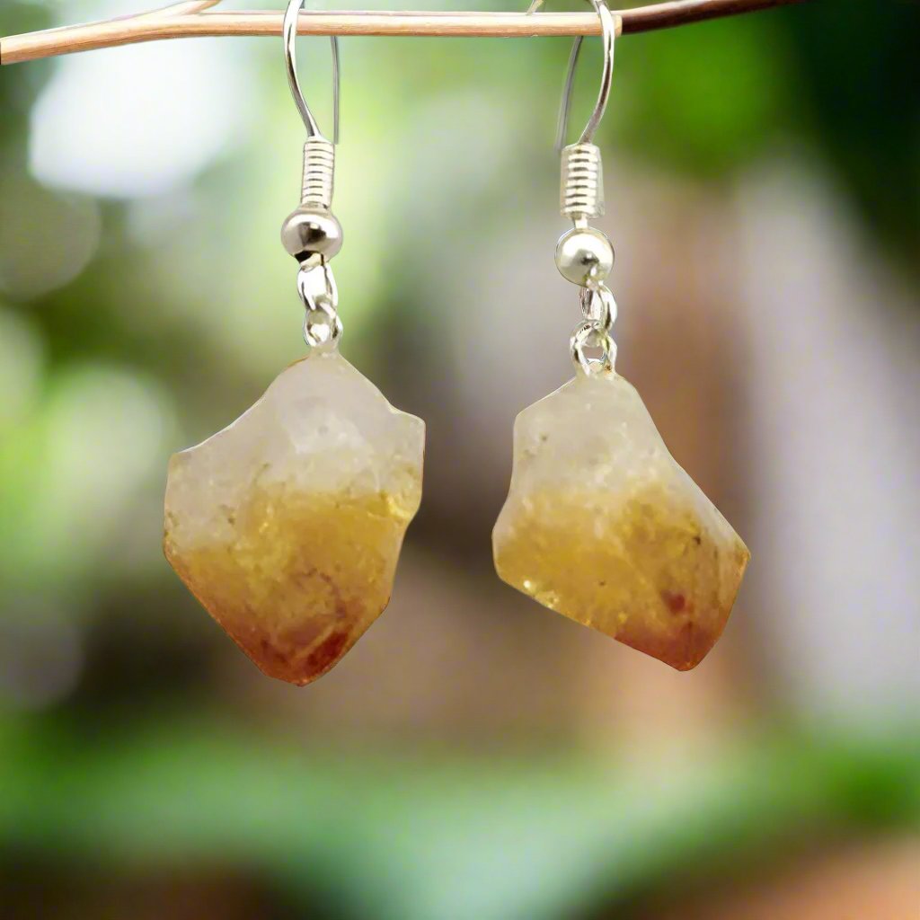 Citrine Crystal Silver Plated Bail Earrings