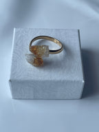 Citrine Natural Adjustable Ring Gold Plated in Florida On a jewelry box top
