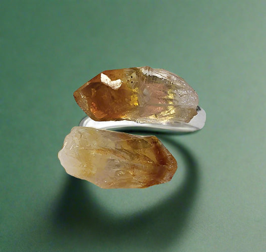 Citrine Point Adjustable Ring - Silver