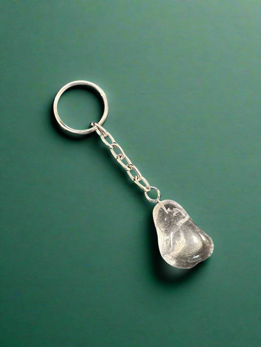 Clear and White Quartz Polished Keychains