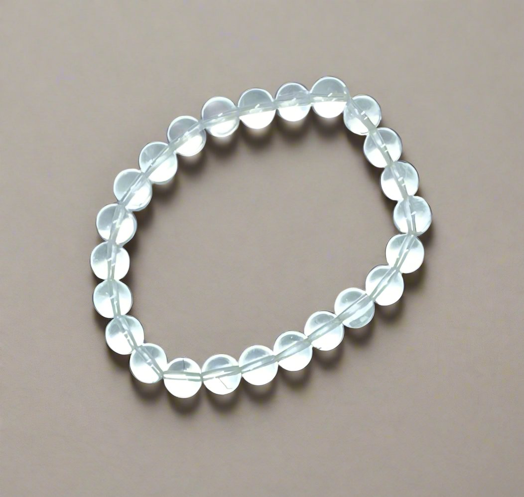 Clear to White Quartz 8mm Round Bracelet