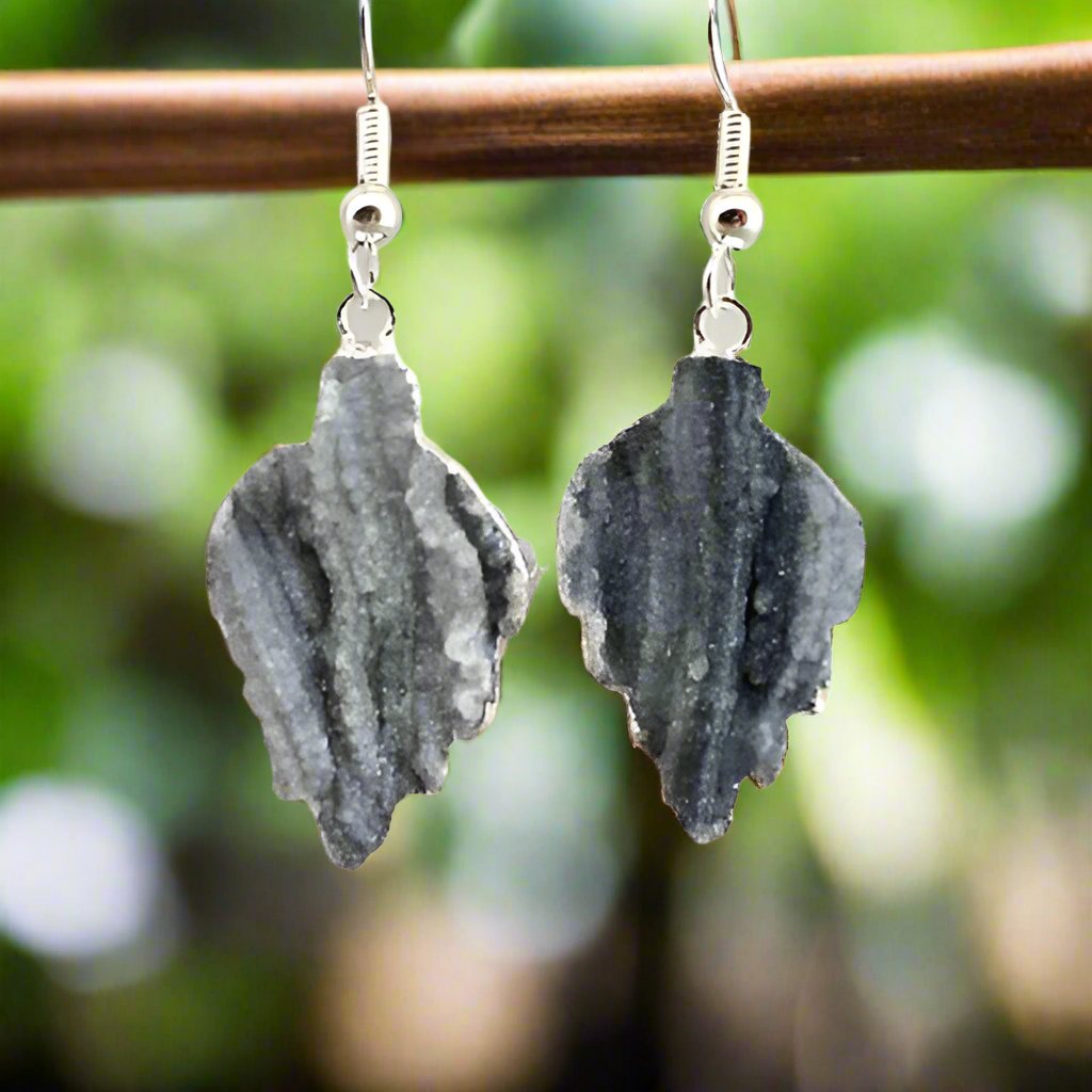 Druzy Leaf Silver Plated Earrings