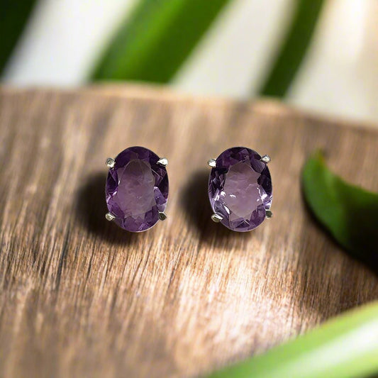 Faceted Amethyst Sterling Silver Stud Earrings or Pendant