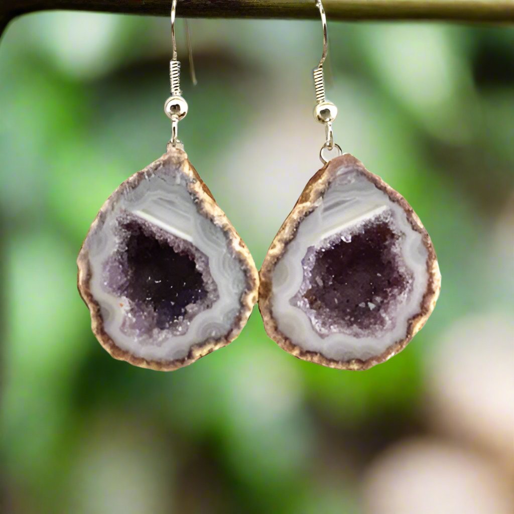 Geode Pair Silver Plated Bail Earrings