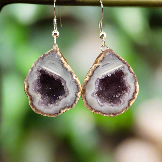 Geode Pair Silver Plated Bail Earrings