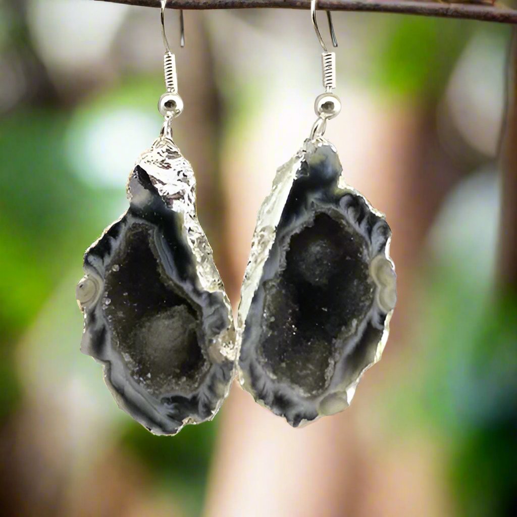 Geode Side Silver Plated Earrings